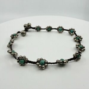 Y2K Boho Turquoise Flower Beaded Bracelet Bells Layering Statement Gift Idea 90s